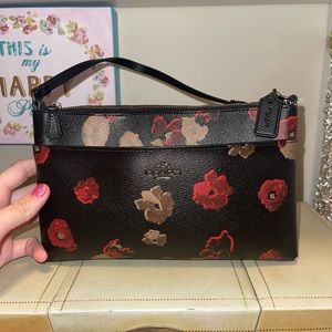 Coach Wristlet with Pop Up Pouch in Halftone Floral Print Coated Canvas